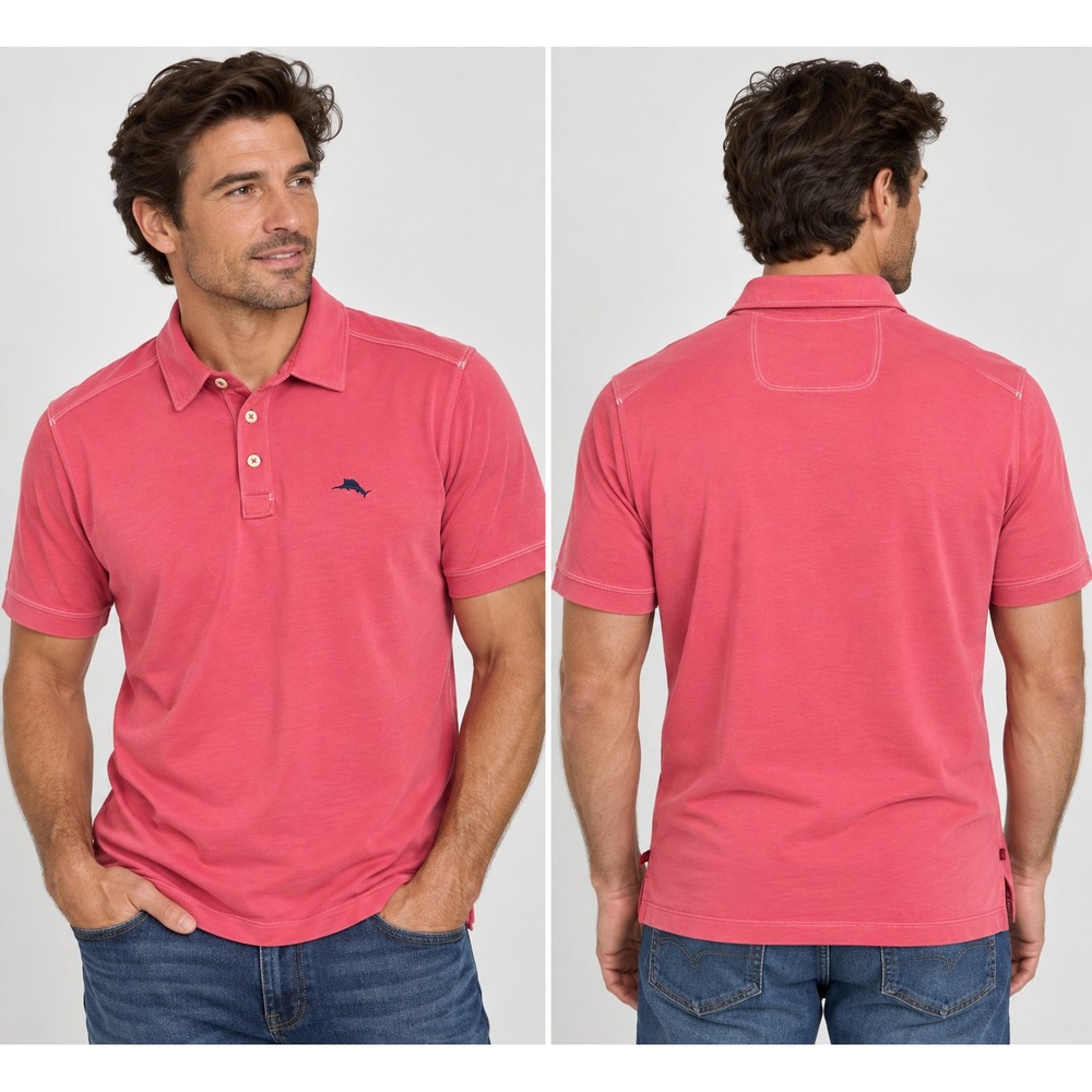 Tommy Bahama IslandZone Polo Shirt Mens Large L Pima Cotton Pink Golf Marlin VTG